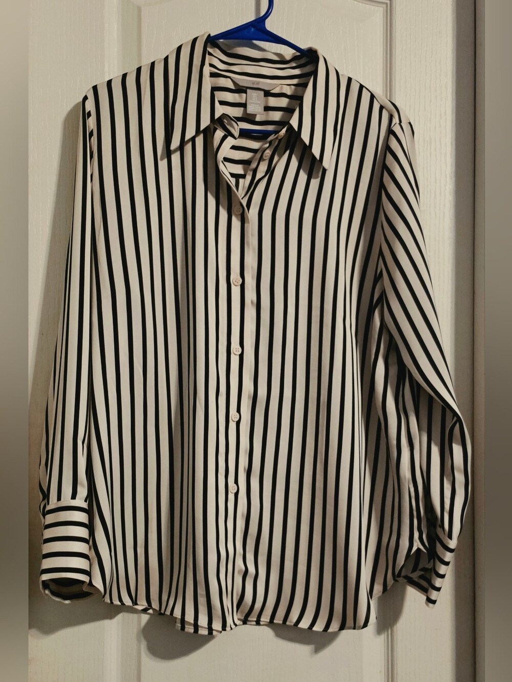 H&M Black and Cream Striped Button-Down Shirt